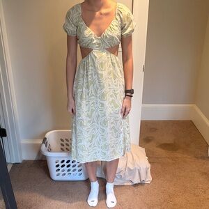 Green swirl cut out dress